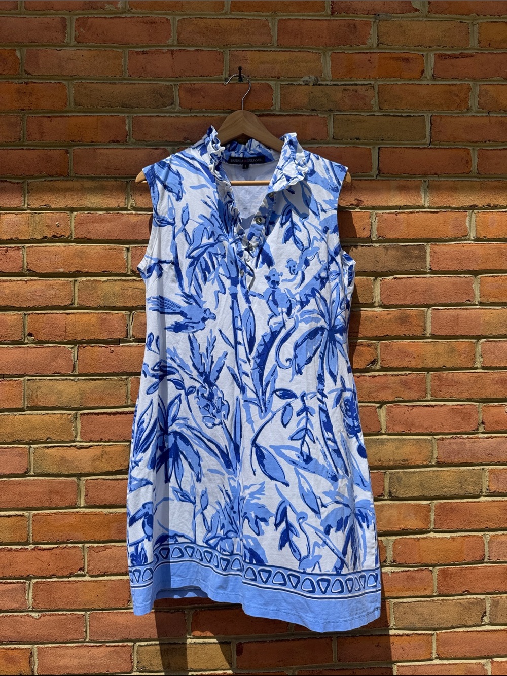 Barbara Erickson Sleeveless Blue & White Floral Tunic Dress